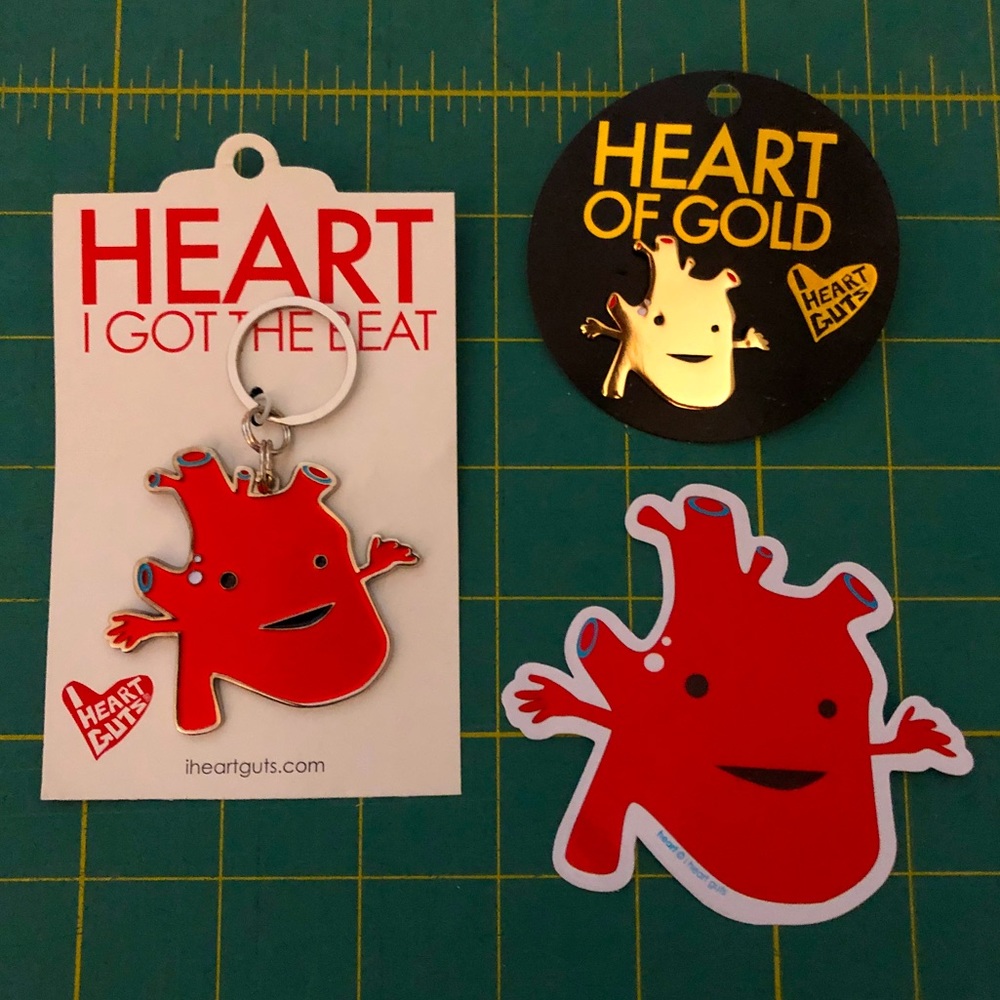 I Heart Guts Keychain Pin and Sticker Set Kawaii Bag Charm -- Cute Gift!